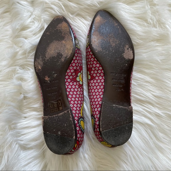 Sergio Rossi Printed Ballet Flats Leather Red 9 - Picture 7 of 8